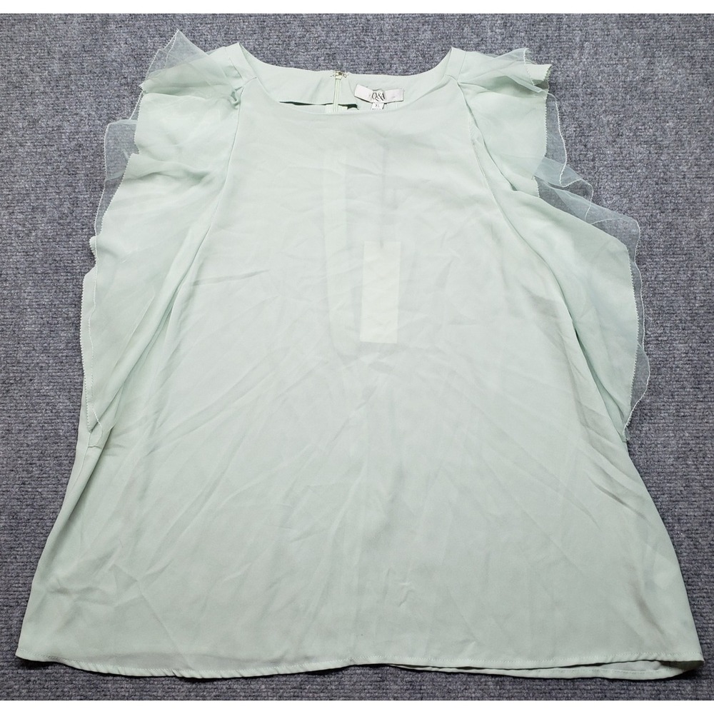 Q&A Blouse Womens XL Mint Green Sleeveless Mesh Ruffle Overlay Sheer Party Top